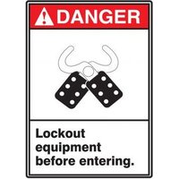 Accuform MRLC124XL 10"" x 7"" ANSI Danger Safety Sign: Lockout Equipment Before Entering