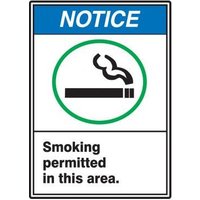 Accuform MRMK802VP 14"" x 10"" ANSI Notice Safety Sign: Smoking Permitted In This Area, Plastic