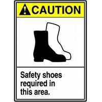 Accuform MRPE602XV 14"" x 10"" ANSI Caution Safety Sign: Safety Shoes Required In This Area, Adhesive Dura-Vinyl