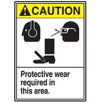 Accuform MRPE606VA 14"" x 10"" ANSI Caution Safety Sign: Protective Wear Required In This Area., Aluminum