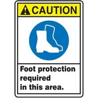 Accuform MRPE660VS 14"" x 10"" ANSI Caution Safety Signs: Foot Protection Required In This Area, Adhesive Vinyl