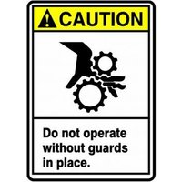 Caution, Do Not Operate Without Guards In Place., 7" W x 10" H, Rectangle, Vinyl