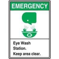 Accuform MRSD905XT 10"" x 14"" ANSI Safety Sign: Emergency (Graphic) Eye Wash Station - Keep Area Clear, Dura-Plastic
