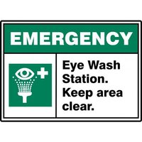 Accuform MRSD912XV 10"" x 14"" ANSI ISO Emergency Safety Sign: Eye Wash Station - Keep Area Clear., Adhesive Dura-Vinyl
