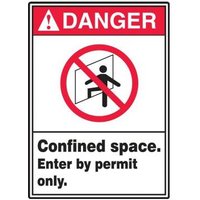 Accuform MRSP111XV 14"" x 10"" ANSA Danger Safety Signs: Danger Confined Space - Enter By Pernit Only, Adhesive Dura-Vinyl