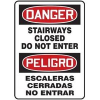 Accuform MSAD111XT 20"" x 14"" Bilingual OSHA Danger Safety Sign: Stairways Closed - Do Not Enter, Accu-Shield