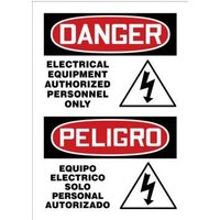 Accuform MSEL001VS 14"" x 10"" Bilingual OSHA Danger Safety Sign: Electrical Equipment Authorized Personnel Only, Adhesive Vinyl