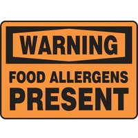 Accuform MSFA300VP 10"" x 14"" OSHA Warning Safety Sign: Food Allergens Present, Plastic