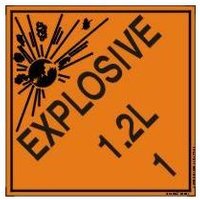 Accuform MSL119EV2 4"" x 4"" DOT Shipping Labels: Hazard Class 1: Explosive 1.2L, Adhesive Poly