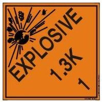 Accuform MSL125EV2 4"" x 4"" DOT Shipping Labels: Hazard Class 1: Explosive 1.3K, Adhesive Poly