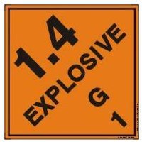 Accuform MSL132EV5 4"" x 4"" DOT Shipping Labels: Hazard Class 1: Explosive 1.4G, Adhesive Poly