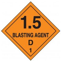Accuform MSL134EV2 4"" x 4"" DOT Shipping Labels: Hazard Class 1: Blasting Agent 1.5D, Adhesive Poly