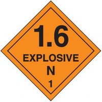 Accuform MSL135EV2 4"" x 4"" DOT Shipping Labels: Hazard Class 1: Explosive 1.6N, Adhesive Poly