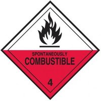 Accuform MSL403EV5 4"" x 4"" DOT Shipping Labels: Hazard Class 4: Spontaneously Combustible, Adhesive Poly