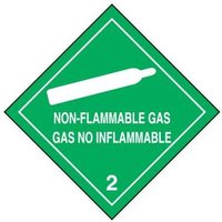 Accuform MSLSP2PS5 4"" x 4"" Bilingual DOT Shipping Labels: Hazard Class 2: Non-Flammable Gas (English, Espanol), Adhesive Coated Paper