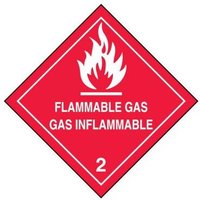 Accuform MSLSP3EV2 4"" x 4"" Bilingual DOT Shipping Labels: Hazard Class 2: Flammable Gas (English, Español), Adhesive Poly