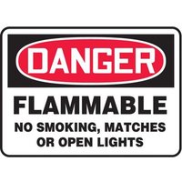 Accuform MSMK009XT 14"" x 20"" OSHA Danger Safety Sign: Flammable - No Smoking, Matches Or Open Lights, Dura-Plastic