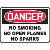 Accuform MSMK012VP 10"" x 14"" OSHA Danger Safety Sign: No Smoking - No Open Flames - No Sparks, Plastic