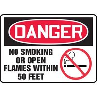 Accuform MSMK052VP 10"" x 14"" OSHA Danger Safety Sign: No Smoking Or Open Flames Within 50 Feet, Plastic