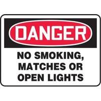 Accuform MSMK136XL 10"" x 14"" OSHA Danger Smoking Control Sign: No Smoking, Matches Or Open Lights, Aluma-Lite