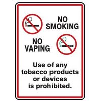 Accuform MSMK550XT 14"" x 10"" No Smoking Sign: No Smoking - No Vaping - Use Of Any Tobacco Products Or Devices Is Prohibited, Dura-Plastic