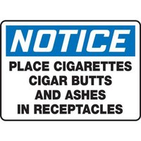Accuform MSMK804XL 10"" x 14"" OSHA Notice Safety Sign: Place Cigarettes Cigar Butts And Ashes In Receptacles, Aluma-Lite