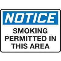 Accuform MSMK808VS 10"" x 14"" OSHA Notice Safety Sign: Smoking Permitted In This Area, Adhesive Vinyl