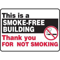 Accuform MSMK910VP 10"" x 14"" Smoking Control Sign: This Is A Smoke-Free Building - Thank You For Not Smoking, Plastic