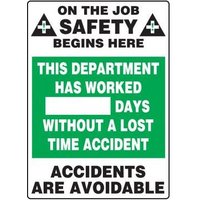 Accuform MSR241PL 28"" x 20"" Write-A-Day ScoreBoard: This Department Has Worked _ Days without a Lost Time Accident Plastic