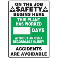 Accuform MSR247PL 28"" x 20"" Write-A-Day ScoreBoard: This Plant Has Worked _ Days without an OSHA Recordable Injury Plastic