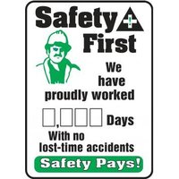 Accuform MSR260AL 28"" x 20"" Write-A-Day ScoreBoard: Safety First - We Have Proudly Worked _ Days with No Lost Time Accidents - Safety Pays! Aluminum