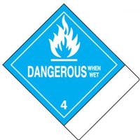 Accuform MSS401 4"" x 4-3/4"" Proper Shipping Name Label: Hazard Class 4 - Dangerous When Wet