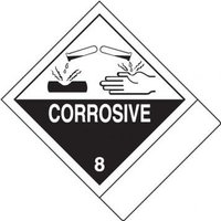 Accuform MSS800 4"" x 4-3/4"" DOT Shipping Label: Hazard Class 8: Corrosive w/ ID Tab Adhesive Coated Paper Blank