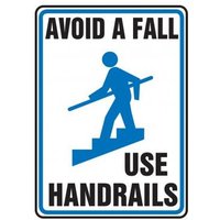 Accuform MSTF505XL 14"" x 10"" Safety Sign: Avoid a Fall - Use Handrails Aluma-Lite