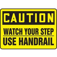 Accuform MSTF602XT 10"" x 14"" OSHA Caution Safety Sign: Watch Your Step - Use Handrail Dura-Plastic