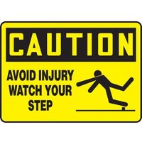 Accuform MSTF615XT 10"" x 14"" OSHA Caution Safety Sign: Avoid Injury - Watch Your Step Dura-Plastic