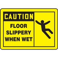 Accuform MSTF619XV 10"" x 14"" OSHA Caution Safety Sign: Floor Slippery When Wet Adhesive Dura-Vinyl