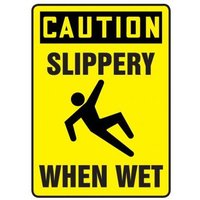 Accuform MSTF654VP 10"" x 7"" OSHA Caution Safety Sign: Slippery When Wet Plastic