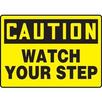Accuform MSTF661VA 10"" x 14"" OSHA Caution Safety Sign: Watch Your Step Aluminum