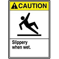 Accuform MSTF663VS 14"" x 10"" ANSI Caution Safety Sign: Slippery When Wet - Watch Your Step Adhesive Vinyl