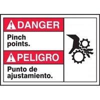 Accuform MTAS114XV 10"" x 14"" Spanish (Mexican) Bilingual ANSI Danger Visual Alert Safety Sign: Pinch Points Adhesive Dura-Vinyl