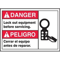 Accuform MTAS118VP 10"" x 14"" Bilingual ANSI Sign - Lock Out Plastic