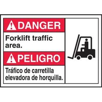 Accuform MTAS220VA 10"" x 14"" Bilingual ANSI Danger Safety Sign: Forklift Traffic Area Aluminum