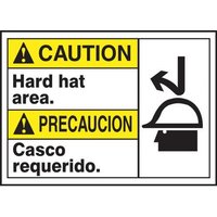 Accuform MTAS600VA 10"" x 14"" Bilingual ANSI Caution Visual Alert Safety Sign: Hard Hat Area Aluminum