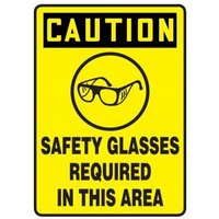 Accuform MTDX608VS 14"" x 10"" OSHA Caution Safety Sign: Safety Glasses Required in This Area Adhesive Vinyl