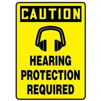 Accuform MTDX663XL 14"" x 10"" OSHA Caution Safety Sign: Hearing Protection Required Aluma-Lite