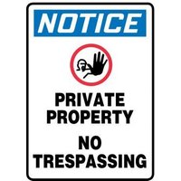 Accuform MTDX825XV 14"" x 10"" OSHA Notice Safety Sign: Private Property No Trespassing Adhesive Dura-Vinyl