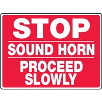 Accuform MVHR531VP 18"" x 24"" Safety Sign: Stop - Sound Horn - Proceed Slowly Plastic