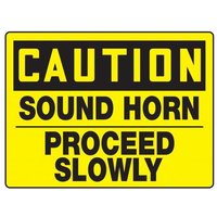 Accuform MVHR630XT 18"" x 24"" OSHA Caution Safety Sign: Sound Horn - Proceed Slowly Dura-Plastic