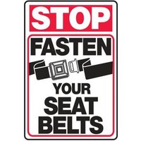 Accuform MVHR903XT 14"" x 10"" Stop Safety Sign: Fasten Your Seat Belts Dura-Plastic